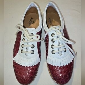 Woven Leather White & Red Women's Oxford Golf Shoes Valentines Day